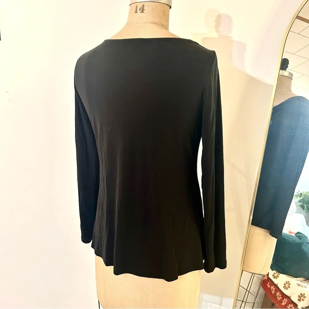 Eileen Fisher Black Long Sleeve Cowl Neck Blouse 100% Silk Sz S